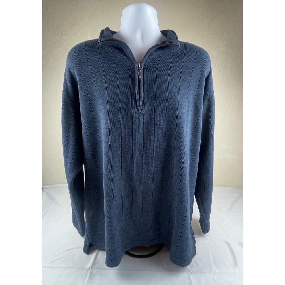 Columbia XCO Mens XXL Blue Ribbed Quarter Zip Pullover Sweater Mock Neck